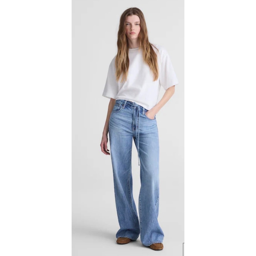Madewell Wide-Leg Jeans Womens 26P Blue NEW Tie-Waist The Ultimate Wide-Leg Jean